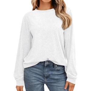 imageAUTOMET Womens Long Sleeve Shirts 2025 Fall Loose Fit Tops Solid Color Oversized Basic Tees Business Casual OutfitsWhite