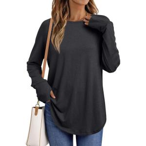 imageAUTOMET Womens Long Sleeve Shirts Crew Neck Casual Tshirts Fall Fashion Tops Loose Fit Lightweight Y2k Outfits ClothesBlack