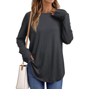 imageAUTOMET Womens Long Sleeve Shirts Crew Neck Casual Tshirts Fall Fashion Tops Loose Fit Lightweight Y2k Outfits ClothesDarkgrey