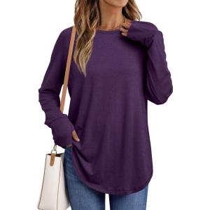 imageAUTOMET Womens Long Sleeve Shirts Crew Neck Casual Tshirts Fall Fashion Tops Loose Fit Lightweight Y2k Outfits ClothesPurple