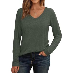 imageAUTOMET Womens Long Sleeve Shirts V Neck Casual Tops Loose Dressy Basic Fall Fashion Trendy Outfits Winter ClothesArmygreen