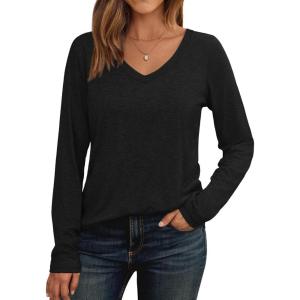 imageAUTOMET Womens Long Sleeve Shirts V Neck Casual Tops Loose Dressy Basic Fall Fashion Trendy Outfits Winter ClothesBlack