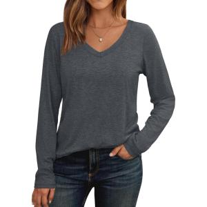 imageAUTOMET Womens Long Sleeve Shirts V Neck Casual Tops Loose Dressy Basic Fall Fashion Trendy Outfits Winter ClothesBlackgrey