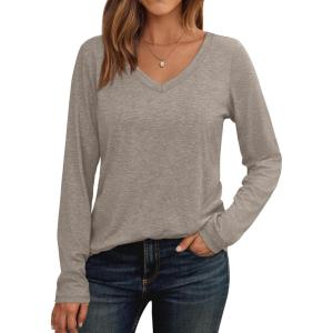 imageAUTOMET Womens Long Sleeve Shirts V Neck Casual Tops Loose Dressy Basic Fall Fashion Trendy Outfits Winter ClothesCoffee Grey