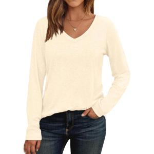 imageAUTOMET Womens Long Sleeve Shirts V Neck Casual Tops Loose Dressy Basic Fall Fashion Trendy Outfits Winter ClothesCream