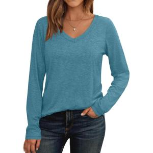 imageAUTOMET Womens Long Sleeve Shirts V Neck Casual Tops Loose Dressy Basic Fall Fashion Trendy Outfits Winter ClothesCyan