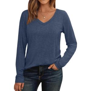 imageAUTOMET Womens Long Sleeve Shirts V Neck Casual Tops Loose Dressy Basic Fall Fashion Trendy Outfits Winter ClothesDarkblue