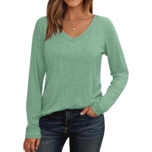 imageAUTOMET Womens Long Sleeve Shirts V Neck Casual Tops Loose Dressy Basic Fall Fashion Trendy Outfits Winter ClothesGreen