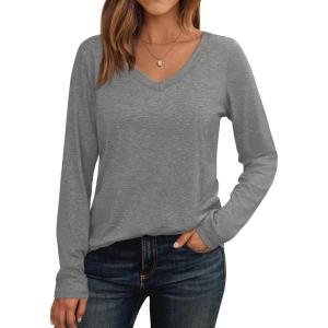 imageAUTOMET Womens Long Sleeve Shirts V Neck Casual Tops Loose Dressy Basic Fall Fashion Trendy Outfits Winter ClothesGrey
