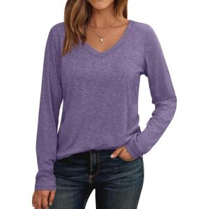 imageAUTOMET Womens Long Sleeve Shirts V Neck Casual Tops Loose Dressy Basic Fall Fashion Trendy Outfits Winter ClothesLavender