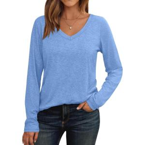 imageAUTOMET Womens Long Sleeve Shirts V Neck Casual Tops Loose Dressy Basic Fall Fashion Trendy Outfits Winter ClothesLight Blue