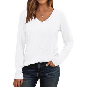 imageAUTOMET Womens Long Sleeve Shirts V Neck Casual Tops Loose Dressy Basic Fall Fashion Trendy Outfits Winter ClothesWhite