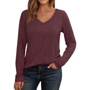 imageAUTOMET Womens Long Sleeve Shirts V Neck Casual Tops Loose Dressy Basic Fall Fashion Trendy Outfits Winter ClothesWine Red