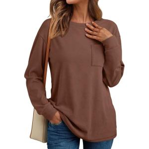 imageAUTOMET Womens Long Sleeve Tops Loose Fit Fall Cute Thick T Shirts Winter Cruise Outfits Trendy ClothesBrown