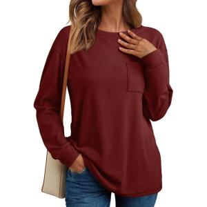 imageAUTOMET Womens Long Sleeve Tops Loose Fit Fall Cute Thick T Shirts Winter Cruise Outfits Trendy ClothesBurgundy