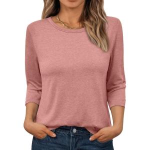 imageAUTOMET Womens Tops 34 Length Long Sleeve Shirts Fall Clothes Business Casual Dressy Blouse Loose Fit Basic Tee TrendyPink