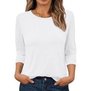 imageAUTOMET Womens Tops 34 Length Long Sleeve Shirts Fall Clothes Business Casual Dressy Blouse Loose Fit Basic Tee TrendyWhite