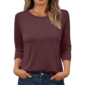 imageAUTOMET Womens Tops 34 Length Long Sleeve Shirts Fall Clothes Business Casual Dressy Blouse Loose Fit Basic Tee TrendyWine Red