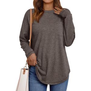imageAUTOMET Womens Tunic Tops Long Sleeve Shirts Casual Basic Oversized T Shirt Crewneck Loose Fit Fall Fashion ClothesCoffeegrey
