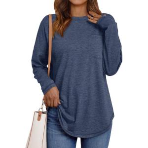 imageAUTOMET Womens Tunic Tops Long Sleeve Shirts Casual Basic Oversized T Shirt Crewneck Loose Fit Fall Fashion ClothesDarkblue
