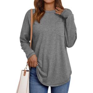 imageAUTOMET Womens Tunic Tops Long Sleeve Shirts Casual Basic Oversized T Shirt Crewneck Loose Fit Fall Fashion ClothesGrey
