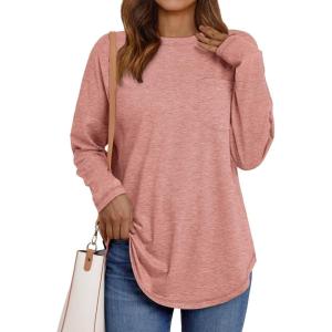 imageAUTOMET Womens Tunic Tops Long Sleeve Shirts Casual Basic Oversized T Shirt Crewneck Loose Fit Fall Fashion ClothesPink