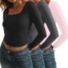 imageAUTOMET 3 Pack Womens Long Sleeve Shirts Fall Fashion Scoop Neck Crop Tops Basic Layer Slim Fit Y2K ClothesBlack grey pink