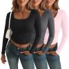imageAUTOMET 3 Pack Womens Long Sleeve Shirts Fall Fashion Scoop Neck Crop Tops Basic Layer Slim Fit Y2K ClothesBlack grey pink