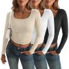 imageAUTOMET 3 Pack Womens Long Sleeve Shirts Fall Fashion Scoop Neck Crop Tops Basic Layer Slim Fit Y2K ClothesBlack white apricot