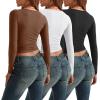 imageAUTOMET 3 Pack Womens Long Sleeve Shirts Fall Fashion Scoop Neck Crop Tops Basic Layer Slim Fit Y2K ClothesBlack white brown