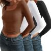 imageAUTOMET 3 Pack Womens Long Sleeve Shirts Fall Fashion Scoop Neck Crop Tops Basic Layer Slim Fit Y2K ClothesBlack white brown