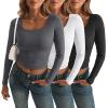 imageAUTOMET 3 Pack Womens Long Sleeve Shirts Fall Fashion Scoop Neck Crop Tops Basic Layer Slim Fit Y2K ClothesBlack white grey