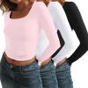 imageAUTOMET 3 Pack Womens Long Sleeve Shirts Fall Fashion Scoop Neck Crop Tops Basic Layer Slim Fit Y2K ClothesBlack white pink