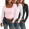 imageAUTOMET 3 Pack Womens Long Sleeve Shirts Fall Fashion Scoop Neck Crop Tops Basic Layer Slim Fit Y2K ClothesBlack white pink