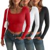 imageAUTOMET 3 Pack Womens Long Sleeve Shirts Fall Fashion Scoop Neck Crop Tops Basic Layer Slim Fit Y2K ClothesBlack white red
