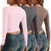 imageAUTOMET 3 Pack Womens Long Sleeve Shirts Fall Fashion Scoop Neck Crop Tops Basic Layer Slim Fit Y2K ClothesPink grey coffee Grey