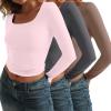 imageAUTOMET 3 Pack Womens Long Sleeve Shirts Fall Fashion Scoop Neck Crop Tops Basic Layer Slim Fit Y2K ClothesPink grey coffee Grey