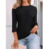 imageAUTOMET Womens 34 Length Sleeve Tops Crew Neck Casual Tunics Dressy Pleated T Shirts Summer Blouses 2025Black