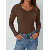 imageAUTOMET Womens Long Sleeve Shirts Fall Outfits Fashion Tops V Neck Ribbed Basic Casual Clothes Winter UnderscrubBrown