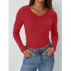 imageAUTOMET Womens Long Sleeve Shirts Fall Outfits Fashion Tops V Neck Ribbed Basic Casual Clothes Winter UnderscrubRed