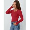 imageAUTOMET Womens Long Sleeve Shirts Fall Outfits Fashion Tops V Neck Ribbed Basic Casual Clothes Winter UnderscrubRed