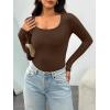 imageAUTOMET Womens Long Sleeve Shirts Ribbed Knit Tops Scoop Neck Fall TopsBrown