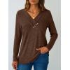 imageAUTOMET Womens Long Sleeve Tunic Top V Neck Button Shirts 2025 Dressy Casual Business BlousesChocolate