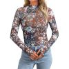 imageAUTOMET Lace Long Sleeve Floral Mesh Mockneck Going Out Tops for Women Fall Fashion Outfits 2025Floralbrown