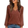 imageAUTOMET Women Long Sleeve Shirts Fall Lace Tops 2025 Fashion V Neck Sweaters Dressy Casual Winter Tunic Blouse Trendy OutfitRust