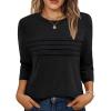 imageAUTOMET Womens 34 Length Sleeve Tops Crew Neck Casual Tunics Dressy Pleated T Shirts Summer Blouses 2025Black