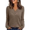 imageAUTOMET Womens Long Sleeve Shirt Fall Fashion 2025 V Neck Sweater Tunic Tops Dressy Casual Work Blouse Trendy Winter ClothingKhaki