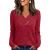 imageAUTOMET Womens Long Sleeve Shirt Fall Fashion 2025 V Neck Sweater Tunic Tops Dressy Casual Work Blouse Trendy Winter ClothingRed