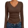 imageAUTOMET Womens Long Sleeve Shirts Fall Outfits Fashion Tops V Neck Ribbed Basic Casual Clothes Winter UnderscrubBrown