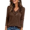 imageAUTOMET Womens Long Sleeve Tunic Top V Neck Button Shirts 2025 Dressy Casual Business BlousesChocolate